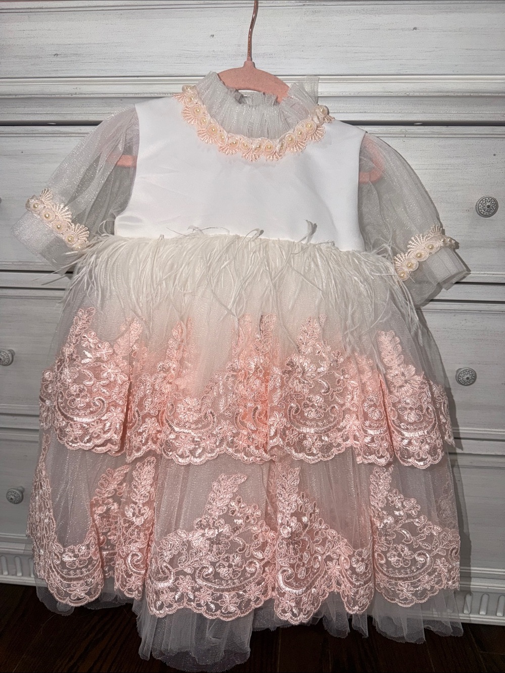 NWT Petite Maison Kids Laila Embroidered Feather Dress 3Y